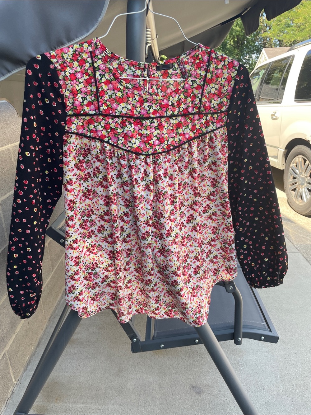 Floral Patchwork Long-Sleeve Blouse - Pink